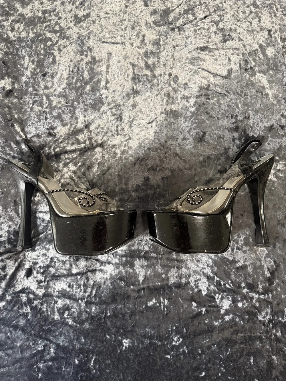 Jante Black/Clear Platform Heels w/Rhinestones